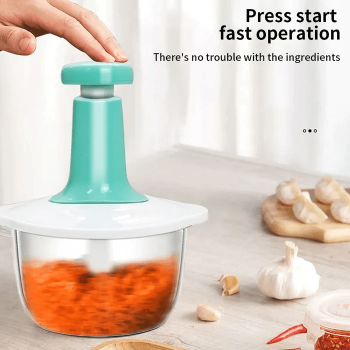 discount-pk 1.5L Manual Food Chopper with 3 Metallic Blades - Multifunction Hand Press for Garlic, Meat, Onion, Nuts, Fruits & Vegetables | Kitchen Accessories