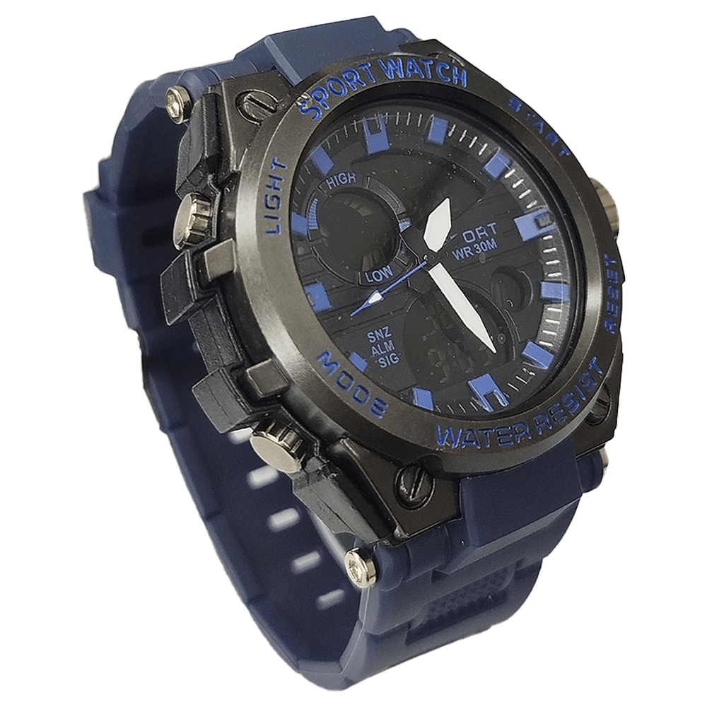 discount-pk Blue Popular Sports watch steel Star Fashion double display Men's sports watch new multi-functional male student timing