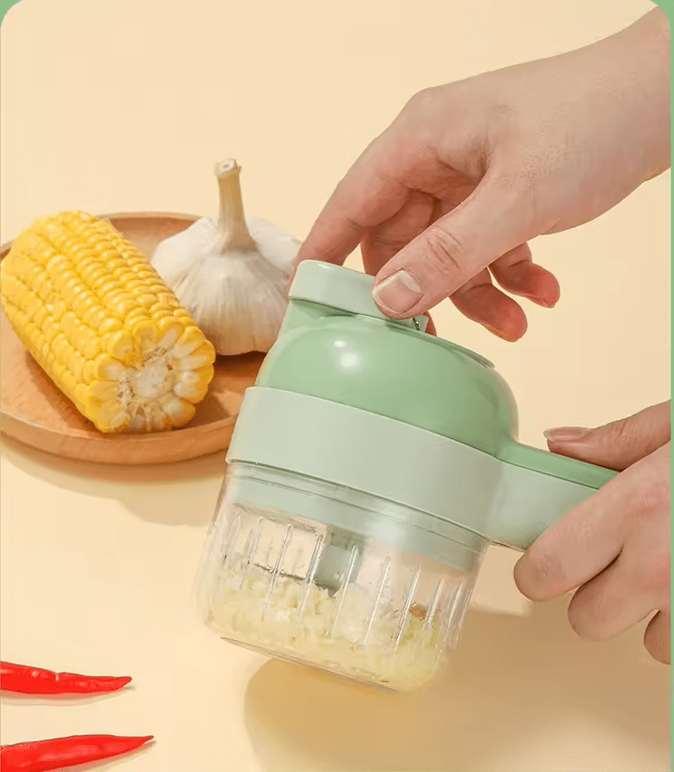 discount-pk green 4 in 1 Portable Electric Vegetable Cutter Set Type C Charge Vegetable Chopper Wireless Food Processor