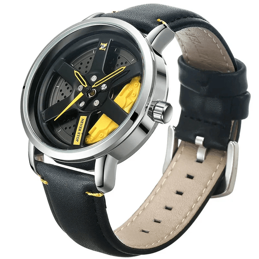 discount-pk Yelow GYRO R30M WHYL - The Alloy Wheel Watch With Rotating Alloy Wheel and Pure Leather Strap